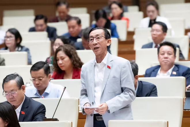 Đại biểu Trần Hoàng Ngân (đoàn TP HCM) phát biểu