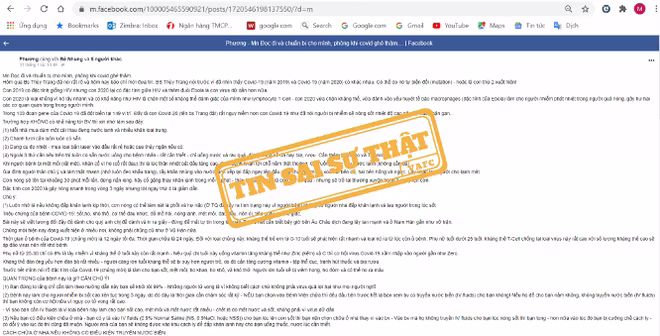 Thông tin giả về tự chữa Covid-19 được lan truyền trên Facebook Thông tin giả về tự chữa Covid-19 được lan truyền trên Facebook