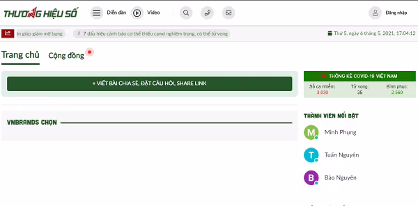 Giao diện mạng xã hội VNBrands.vn Giao diện mạng xã hội VNBrands.vn