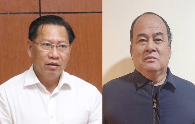 Cựu Chủ tịch tỉnh An Giang Nguyễn Thanh Bình (bên phải) và cấp phó Trần Anh Thư.