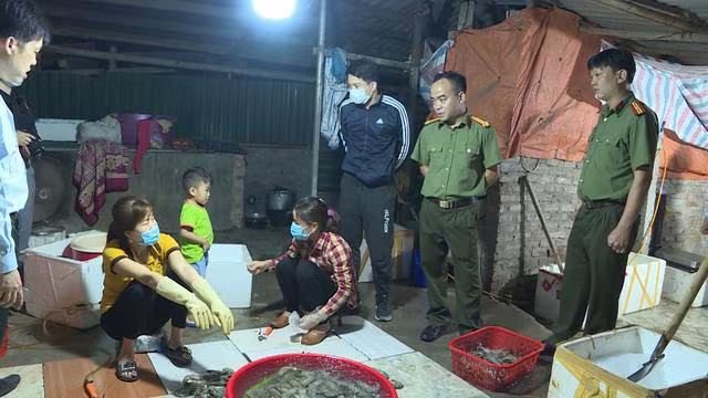 Lực lượng chức năng kiểm tra cơ sở sơ chế tôm trên địa bàn phường Yên Sở, quận Hoàng Mai, Hà Nội Lực lượng chức năng kiểm tra cơ sở sơ chế tôm trên địa bàn phường Yên Sở, quận Hoàng Mai, Hà Nội