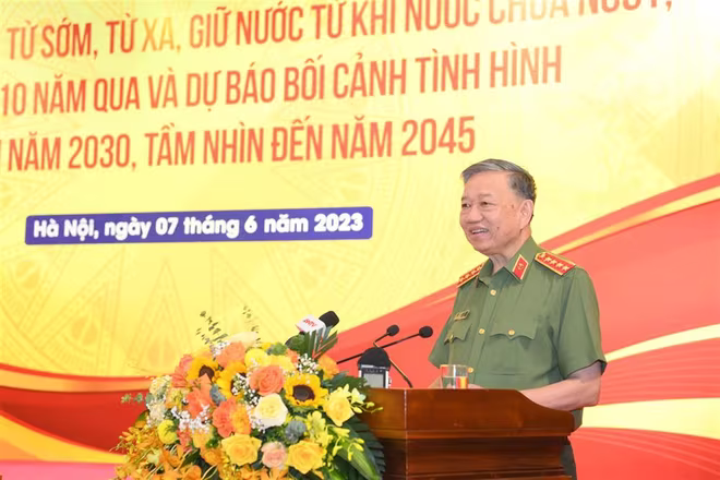 Đại tướng, GS.TS Tô Lâm, Ủy viên Bộ Chính trị, Bí thư Đảng ủy Công an Trung ương, Bộ trưởng Bộ Công an phát biểu bế mạc hội thảo Đại tướng, GS.TS Tô Lâm, Ủy viên Bộ Chính trị, Bí thư Đảng ủy Công an Trung ương, Bộ trưởng Bộ Công an phát biểu bế mạc hội thảo