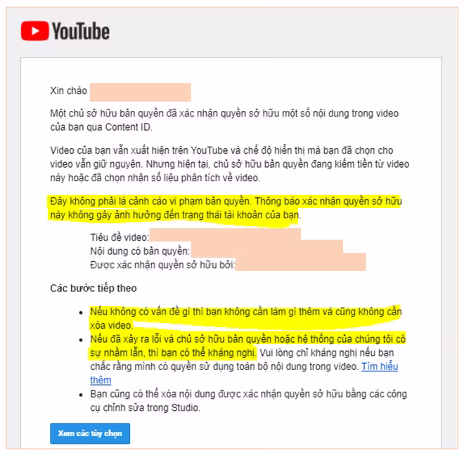 Thông báo mà nhạc sĩ Giáng Son nhận được từ kênh Youtube, không phải từ BH Media Thông báo mà nhạc sĩ Giáng Son nhận được từ kênh Youtube, không phải từ BH Media