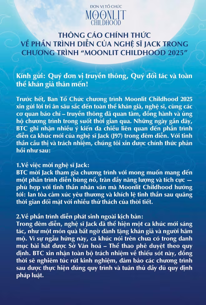 Ban tổ chức ‘Moonlit Childhood 2025’ phản hồi về phần trình diễn của Jack ảnh 2
