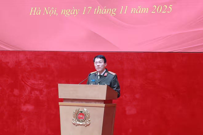 Đại tướng Lương Tam Quang - Ủy viên Bộ Chính trị, Bí thư Đảng ủy Công an Trung ương, Bộ trưởng Bộ Công an phát biểu chỉ đạo hội nghị