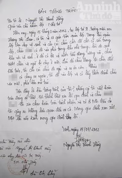 Bản tường trình của cô giáo Hằng