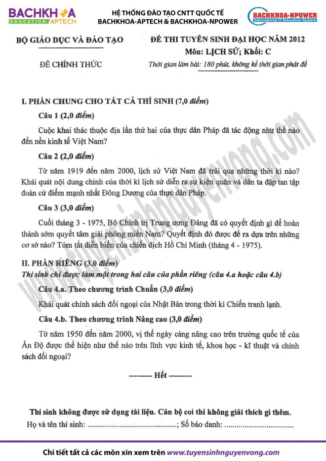 Gợi ý đáp án đề thi môn Sử ảnh 1 Gợi ý đáp án đề thi môn Sử ảnh 1