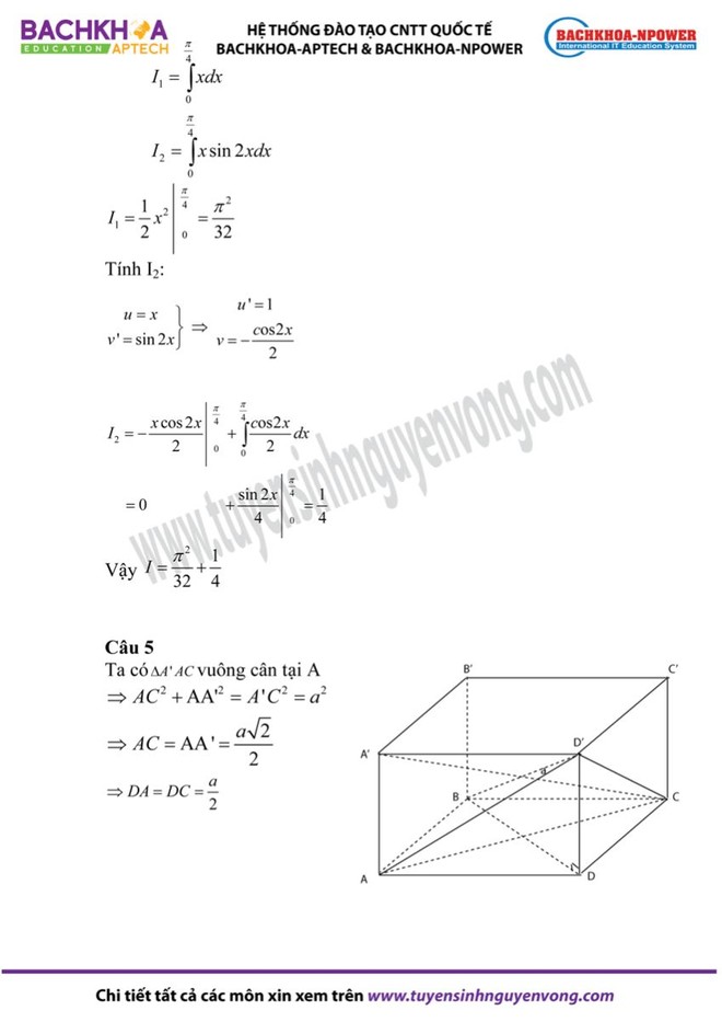 Gợi ý đáp án đề thi môn Toán khối B, D ảnh 12 Gợi ý đáp án đề thi môn Toán khối B, D ảnh 12