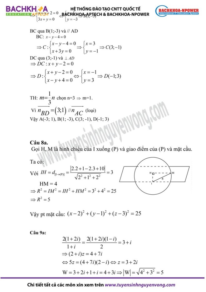 Gợi ý đáp án đề thi môn Toán khối B, D ảnh 15 Gợi ý đáp án đề thi môn Toán khối B, D ảnh 15
