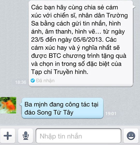 Tin nhắn xúc động của người vợ gửi chồng ở Trường Sa ảnh 3 Tin nhắn xúc động của người vợ gửi chồng ở Trường Sa ảnh 3