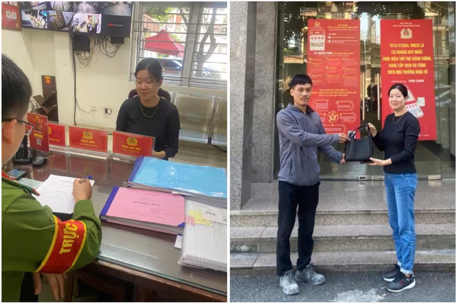 Anh Mã Văn Lưỡng trao trả đầy đủ tài sản cho chị Trần Thị Mai Trang tại trụ sở Công an phường Phúc Lợi