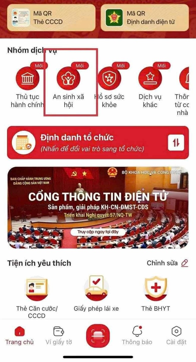 Người dân chỉ cần vào mục An sinh xã hội trên VNeID rồi thực hiện liên kết tài khoản ngân hàng/Mobile Money để nhận tiền