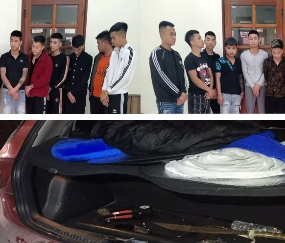 Số đối tượng bị đưa về cơ quan Công an cùng hung khí giấu trên ô tô Số đối tượng bị đưa về cơ quan Công an cùng hung khí giấu trên ô tô