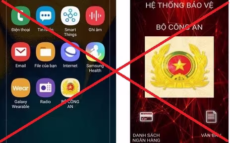 Các đối tượng yêu cầu nạn nhân tải và cài đặt ứng dụng mạo danh phần mềm do Bộ Công an cung cấp có hình ảnh hiển thị là Công an hiệu và mang tên “Bộ Công an”. Các đối tượng yêu cầu nạn nhân tải và cài đặt ứng dụng mạo danh phần mềm do Bộ Công an cung cấp có hình ảnh hiển thị là Công an hiệu và mang tên “Bộ Công an”.