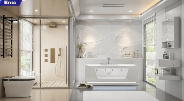 Không gian nhà tắm với combo thiết bị vệ sinh Enic