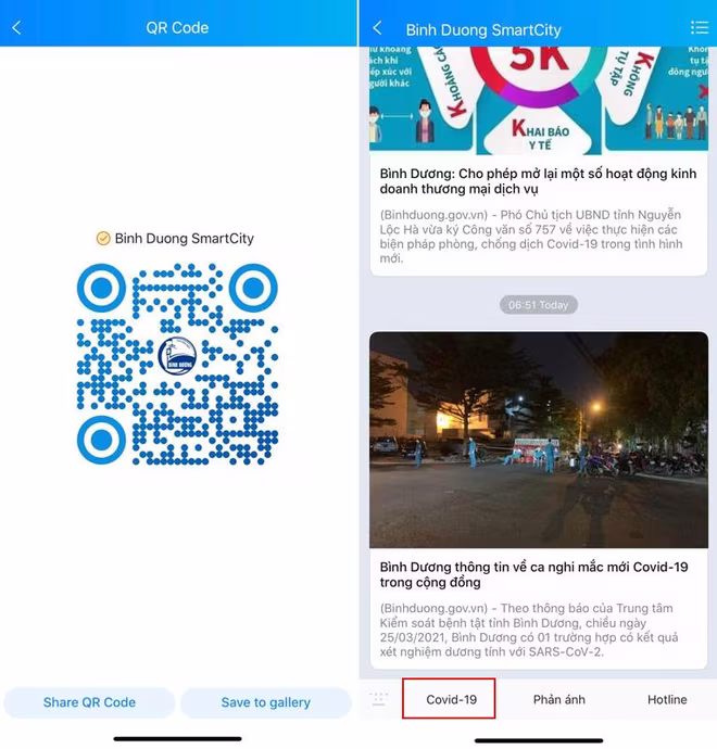 Tính năng “Covid-19” của trang Zalo “Bình Dương SmartCity” Tính năng “Covid-19” của trang Zalo “Bình Dương SmartCity”