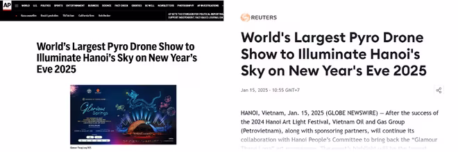 Trang AP và Reuters dành lời khen ngợi cho chương trình “Rực rỡ Thăng Long” 2025 Trang AP và Reuters dành lời khen ngợi cho chương trình “Rực rỡ Thăng Long” 2025