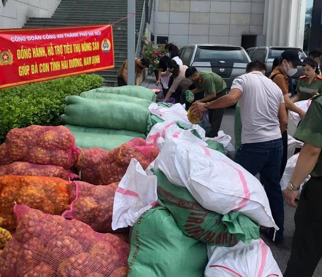 Cán bộ Công đoàn các cấp vận chuyển hàng hóa vào điểm tập kết