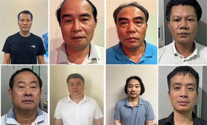 Các đối tượng từ trái qua phải: Bùi Thanh Bình, Nguyễn Văn Bình, Ngô Tiến Cương, Nguyễn Duy Nghiệp, Nguyễn Xuân Tốt, Nguyễn Văn Đức, Lê Xuân Định, Nguyễn Trường Giang.