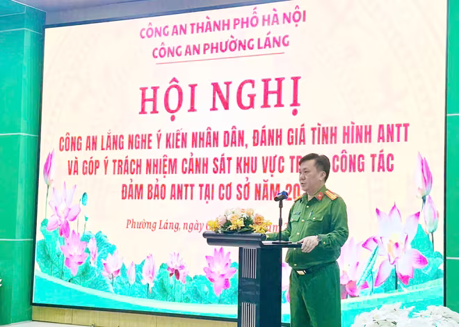 Trung tá Nguyễn Duy Định - Trưởng Công an phường phát biểu khai mạc hội nghị Trung tá Nguyễn Duy Định - Trưởng Công an phường phát biểu khai mạc hội nghị