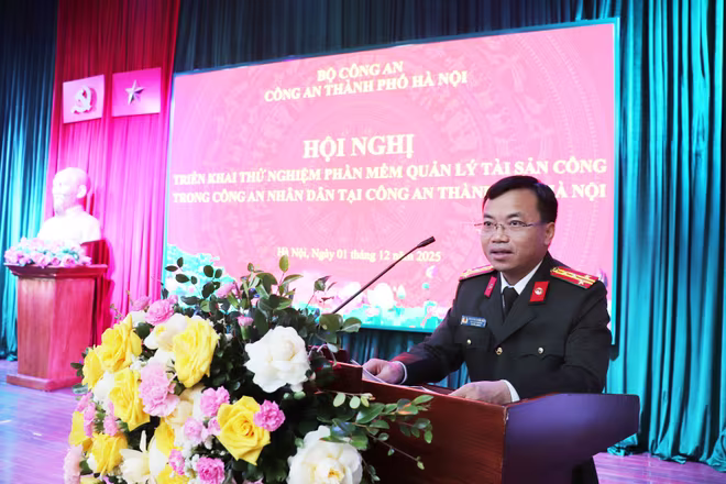 Đại tá Nguyễn Xuân Hiệp, Phó Cục trưởng Cục Kế hoạch và tài chính, Bộ Công an phát biểu tại hội nghị