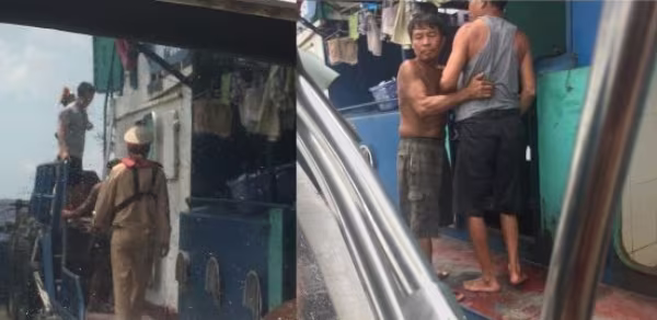 CSGT đường thủy cùng các thuyền viên cứu sống người gặp nạn trên biển