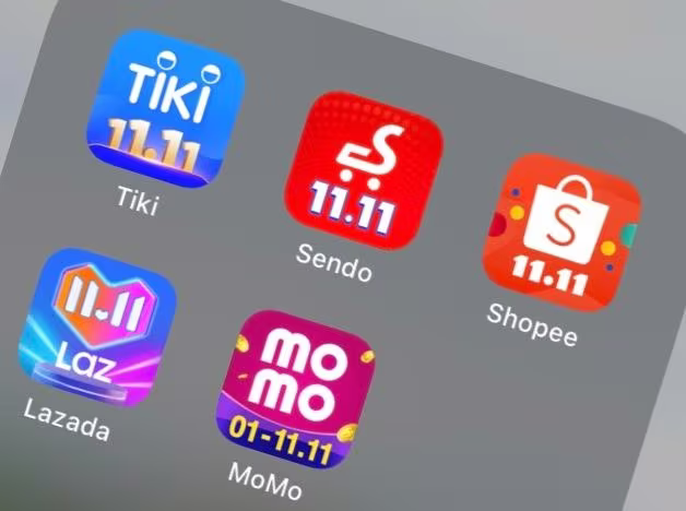 Trên logo các ứng dụng mua sắm đồng loạt quảng bá ngày 11/11 Trên logo các ứng dụng mua sắm đồng loạt quảng bá ngày 11/11