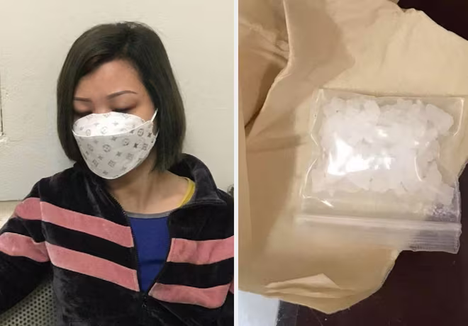 Đối tượng Đàm Ngọc Bích và tang vật. Đối tượng Đàm Ngọc Bích và tang vật.