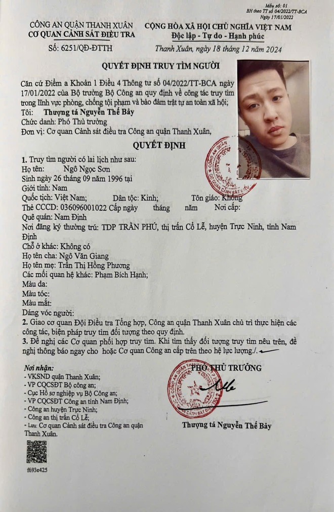 Quyết định truy tìm đối tượng Ngô Ngọc Sơn