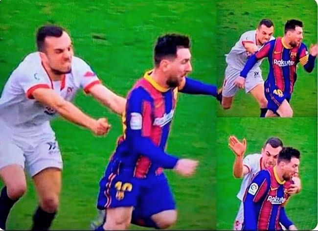 Jordan nỗ lực truy cản trái phép với Messi nhưng bất thành Jordan nỗ lực truy cản trái phép với Messi nhưng bất thành