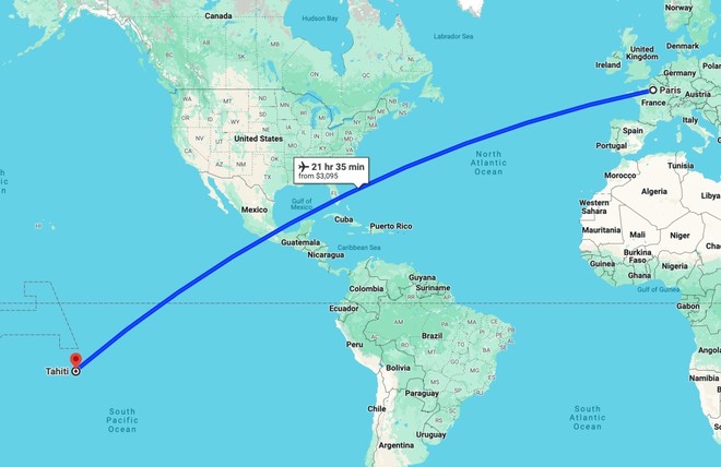 Từ Paris tới Tahiti mất hơn 21 giờ bay