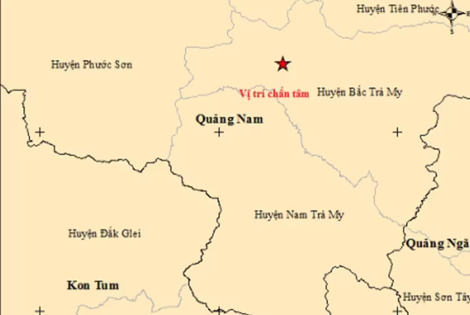 Vị trí chấn tâm động đất ở Bắc Trà My, Quảng Nam Vị trí chấn tâm động đất ở Bắc Trà My, Quảng Nam