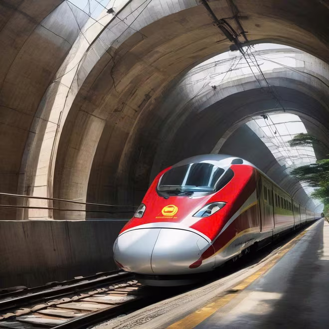 Hướng tuyến đường sắt tốc độ cao Bắc- Nam cơ bản chạy dọc theo quốc lộ 1A (ảnh minh họa vẽ AI)