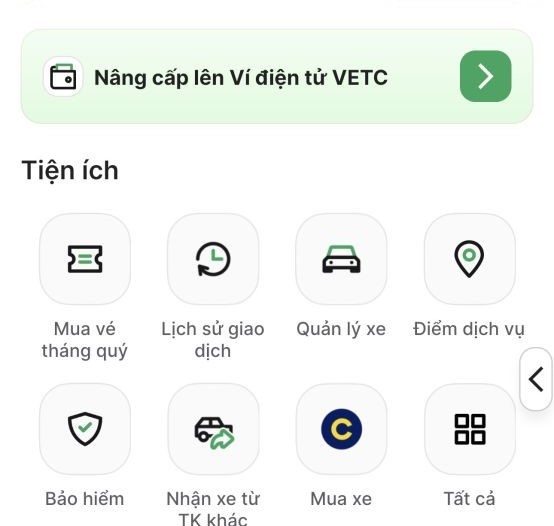 Để nâng cấp lên tài khoản giao thông, chủ xe chỉ cần nâng cấp từ tài khoản thu phí lên ví điện tử, xác nhận và sinh trắc học để hoàn thiện