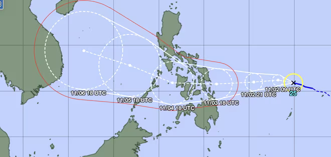 Bão Kalmaegi ngoài biển Philippines dự báo ngày 4/11 sẽ đi vào Biển Đông, trở thành cơn bão số 13