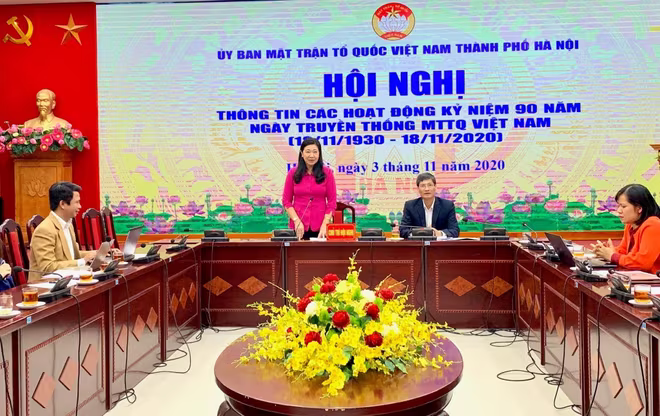 Chủ tịch Ủy ban Mặt trận Tổ quốc Việt Nam thành phố Hà Nội Nguyễn Lan Hương phát biểu tại hội nghị Chủ tịch Ủy ban Mặt trận Tổ quốc Việt Nam thành phố Hà Nội Nguyễn Lan Hương phát biểu tại hội nghị