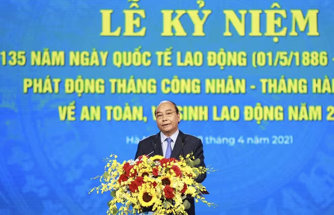 Chủ tịch nước Nguyễn Xuân Phúc phát biểu tại lễ kỷ niệm 135 năm Ngày Quốc tế lao động