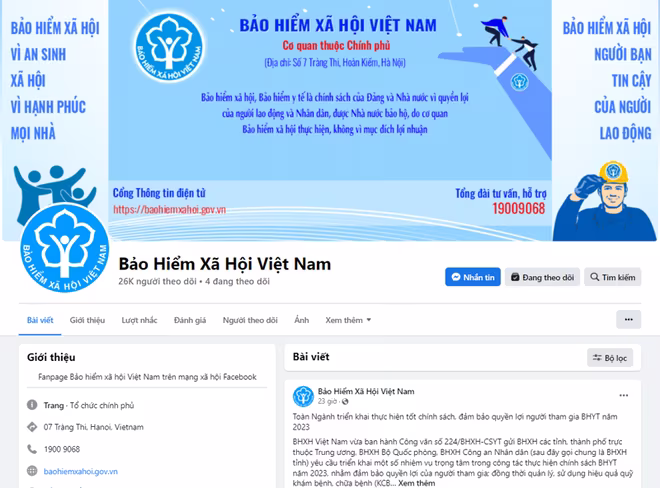 Fanpage Facebook chính thức của Bảo hiểm xã hội Việt Nam Fanpage Facebook chính thức của Bảo hiểm xã hội Việt Nam