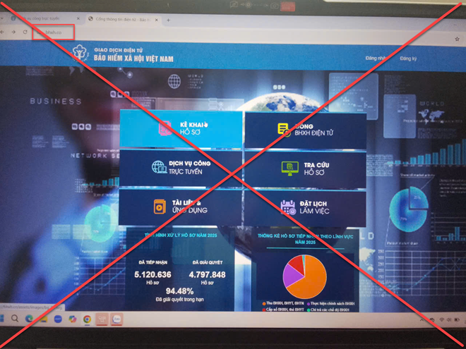 Trang web giả mạo bhxh[.]co có giao diện tương tự trang chính thức