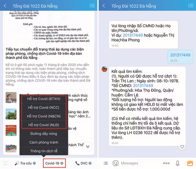 Các bước tra cứu kết quả hỗ trợ kinh phí do dịch Covid-19 trên Tổng đài 1022 Đà Nẵng Các bước tra cứu kết quả hỗ trợ kinh phí do dịch Covid-19 trên Tổng đài 1022 Đà Nẵng