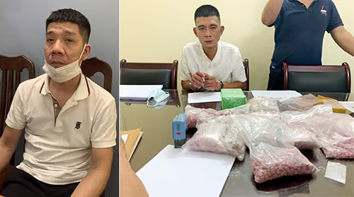 Các đối tượng Phạm Anh Tuấn và Dương Thanh Tùng cùng tang vật vụ án