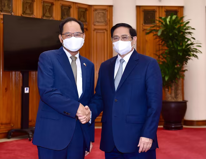 Thủ tướng Chính phủ Phạm Minh Chính và Đại sứ Hàn Quốc tại Việt Nam Park Noh Wan Thủ tướng Chính phủ Phạm Minh Chính và Đại sứ Hàn Quốc tại Việt Nam Park Noh Wan