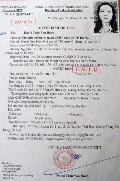 Dậu bị bắt theo quyết định truy nã đặc biệt Dậu bị bắt theo quyết định truy nã đặc biệt