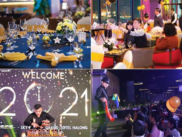 Lễ Countdown ở độ cao hơn 100m tại FLC Hạ Long có sự tham dự của hàng ngàn du khách. Chuỗi nhà hàng và bar cũng không còn bàn trống. “Gia đình tôi đã đặt bàn từ cách đây một tháng để thưởng thức không khí đón năm mới tại khách sạn có tầm nhìn đẹp nhất Hạ Long”, anh Hoàng Anh, một du khách từ Hà Nội cho hay.