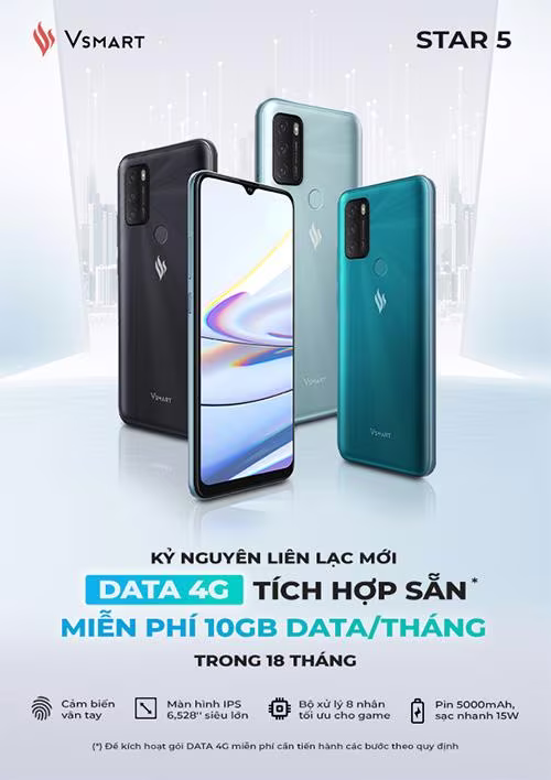 Với việc tích hợp DATA 4G miễn phí,Vsmart Star 5 trở thành điện thoại kèm DATA 4G miễn phí tiên phong tại Việt Nam Với việc tích hợp DATA 4G miễn phí,Vsmart Star 5 trở thành điện thoại kèm DATA 4G miễn phí tiên phong tại Việt Nam