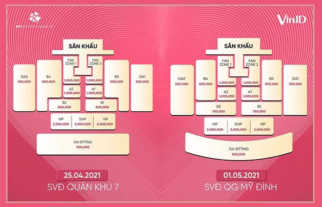 Sơ đồ các hạng vé trong liveshow “Tri Âm”.