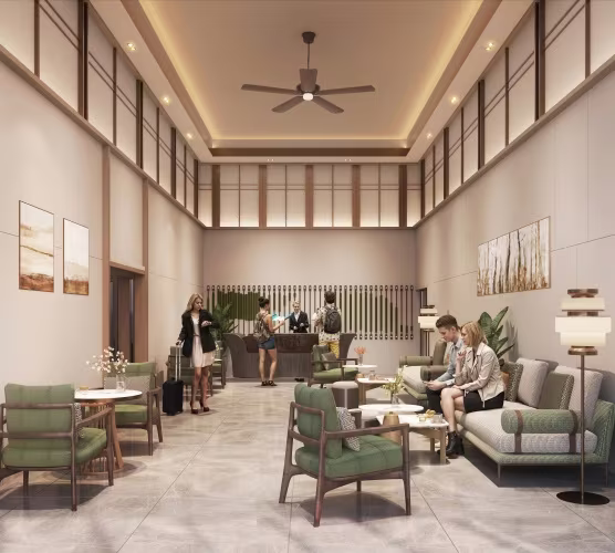 Sảnh đón Sun Centro Town được thiết kế đẳng cấp, định hướng tiêu chuẩn 5 sao. Ảnh: Sun Property.