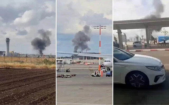 Khói bốc lên ở khu vực sân bay Ben Gurion sau khi một tên lửa đạn đạo được phóng từ Yemen vào Israel ngày 4-5-2025
