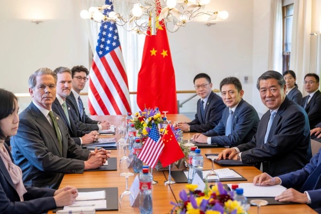 Đoàn đàm phán Mỹ và Trung Quốc trong cuộc gặp tại Geneva (Thụy Sĩ) đầu tháng 5-2025