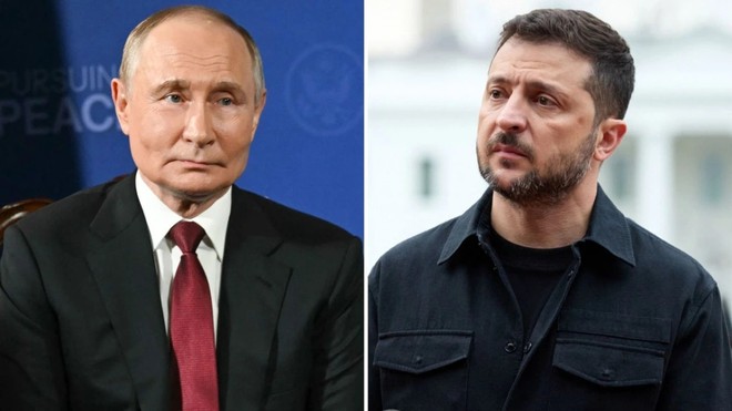 Tổng thống Nga Vladimir Putin và người đồng cấp Ukraine Volodymyr Zelensky